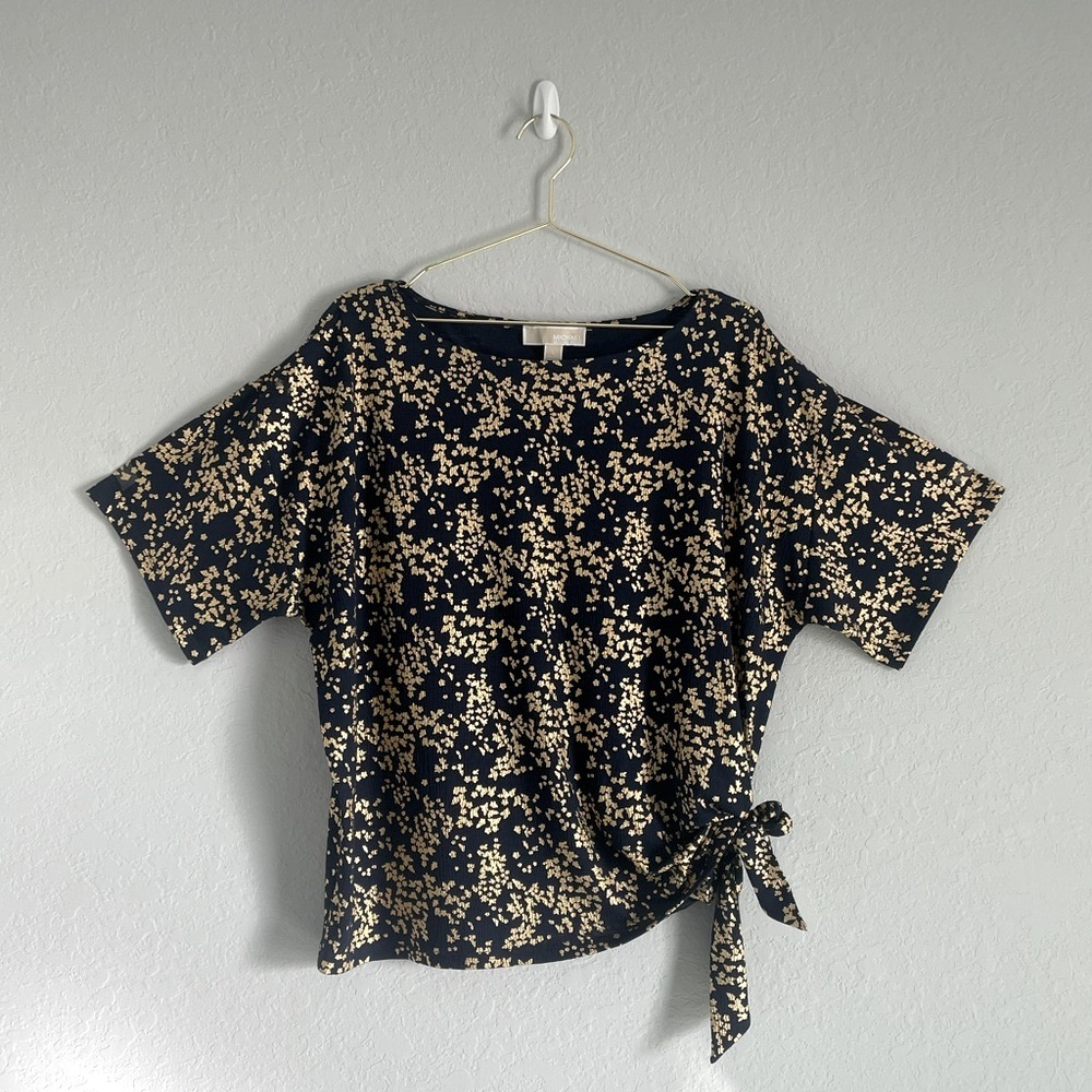 {MICHAEL Michael Kors} Navy and Gold Filagree Blouse